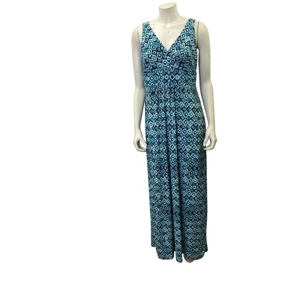 Chaps Blue Patterned Maxi Dress Womens V-Neck Sleeveless‎ LG NWT - Picture 1 of 7